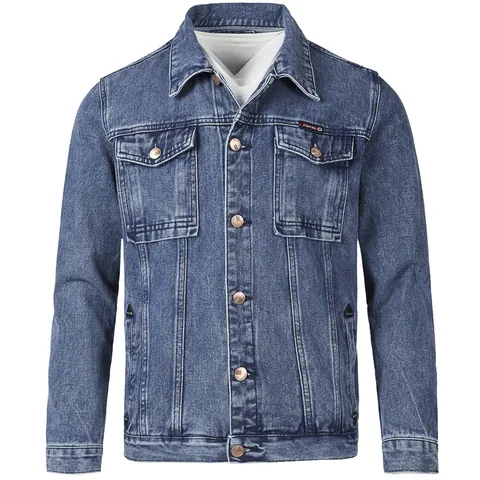Men's Vintage Washed Denim Style Jacket Casual Polyester Color Block Lapel Single Breasted Top Outerwear Urban Fashion Men Clothing