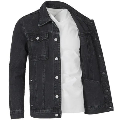 Men's Vintage Washed Denim Style Jacket Casual Polyester Color Block Lapel Single Breasted Top Outerwear Urban Fashion Men Clothing