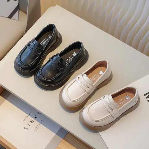 Kinderen Britse Stijl PU Lederen Instappers Jongens Meisjes Platte Schoolschoenen Effen Kleur Zwart Bruin Casual Schoenen