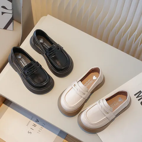 Kinderen Britse Stijl PU Lederen Instappers Jongens Meisjes Platte Schoolschoenen Effen Kleur Zwart Bruin Casual Schoenen