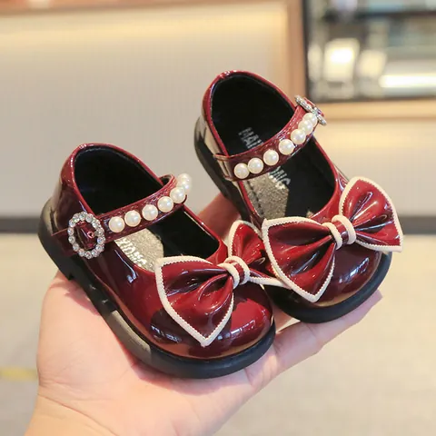 Chaussures de Princesse Mary Jane pour Petites Filles Avec Nœud Papillon Perle Artificielle Strass Semelle Souple Antidérapante pour Fête d'Anniversaire