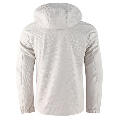 Men Casual Hooded Jacket Windproof Waterproof Polyester British Style Parka Outdoor Outerwear Stand Collar Long Sleeve Coat