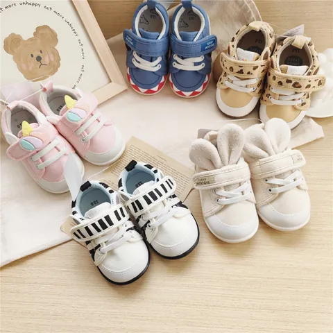 Cartoon Tier Kleinkind Lauflernschuhe Weiche Sohle Atmungsaktive Baumwoll Canvas Klettverschluss Baby Sneakers Für Jungen Mädchen