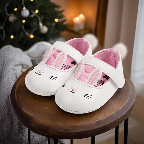 Baby Girl Soft Sole Princess Shoes Cute Rabbit Ear Bow Glitter PU Leather First Walkers Toddler Shoes With Lace Socks