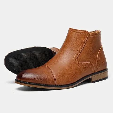 Stivali Chelsea da Uomo Taglie Forti Classica Suola a Venature di Legno Cerniera Laterale Stivaletti in Ecopelle Scarpe Moda Casual Business