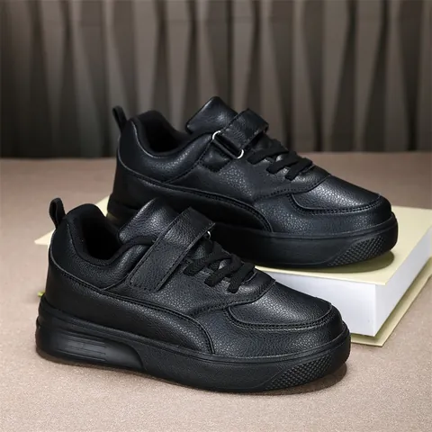 Kids Low Top Microfiber Leather Board Shoes Boys Girls School Performance White Sneakers Casual Flat Sneakers Shoes
