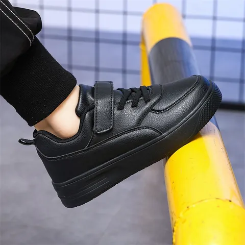 Kids Low Top Microfiber Leather Board Shoes Boys Girls School Performance White Sneakers Casual Flat Sneakers Shoes
