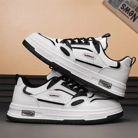 2024 New Men Casual Skate Shoes Hong Kong Style Hip Hop Platform Sneakers White Black Breathable Height Increasing Streetwear Board Shoes