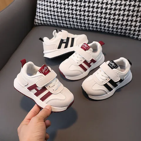 Toddler Kids Retro Sneakers Synthetic Leather Soft Sole First Walker Shoes Hook And Loop Anti Slip Children Casual Sport Shoes