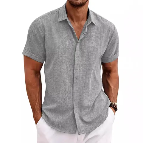 Camicia a Maniche Corte Casual da Uomo Texture Lino Tie Dye Top Abbottonato Leggero Traspirante Camicia Moda Estiva per Vacanze