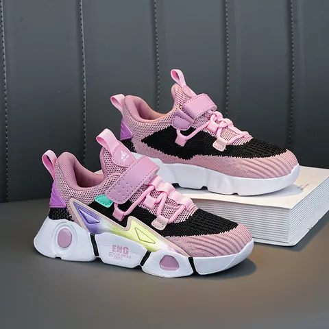 Kids Sports Sneakers Breathable Mesh Running Shoes For Boys Girls Hook And Loop Lightweight Wear Resistant Casual Shoes