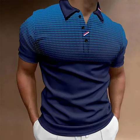 Heren Slim Fit Polyester Poloshirt Gradiënt Stippen Bedrukt Korte Mouw Top Casual Britse Stijl Contrast Trim Polo Top