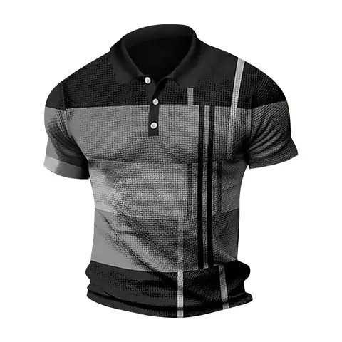 Polo à Manches Courtes pour Hommes Patchwork Couleur Unie Haut en Polyester Décontracté Rayé Mode d'Été Polo Homme
