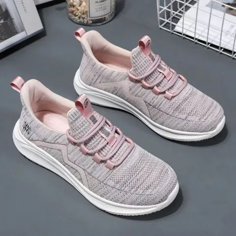 Zapatos Deportivos Malla Flyknit Mujer Primavera Ligeros Transpirables Cordones Zapatos Mamá Sneakers Caminar Ancianos Suela Gruesa