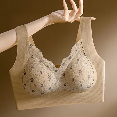 Women Seamless Lace Bra Wireless Vest Style Push Up Sleeping Bra Comfortable Full Cup Floral Bralette