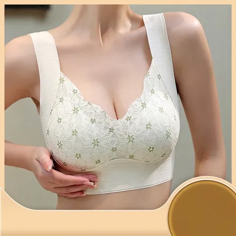 Women Seamless Lace Bra Wireless Vest Style Push Up Sleeping Bra Comfortable Full Cup Floral Bralette