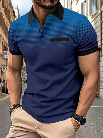 Men's Fashion Polka Dot Print Polo Shirt Casual Slim Fit Short Sleeve Lapel Top Summer Outdoor Sporty Streetwear Polyester Breathable Top