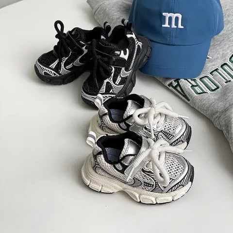 Kids Fashion Mesh Sneakers Breathable Thick Soft Sole Athletic Shoes For Boys Girls Casual Toddler Sport Shoes Patchwork Design