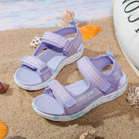 Kids Girls Summer Open Toe Sandals Lightweight Soft Sole Beach Shoes Hook And Loop Sandals Princess Sporty Footwear