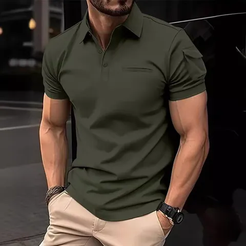 Heren Casual Slim Fit Poloshirt Met Armzak Korte Mouw Revers Knoop Top Tactische Stijl Urban Vrije Tijd Zomer Kleding