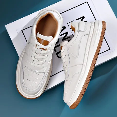 Men Casual Skateboard Shoes Genuine Leather White Sneakers Fashion Soft Sole Flat Walking Shoes For Men Daily Wear