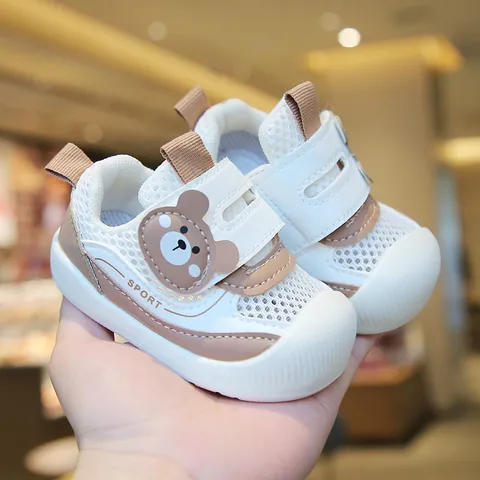 Toddler Baby Boys Girls Summer Mesh Walking Shoes Breathable Soft Sole Anti-Slip Cartoon Bear Rabbit First Walkers Hook And Loop Flat Shoes