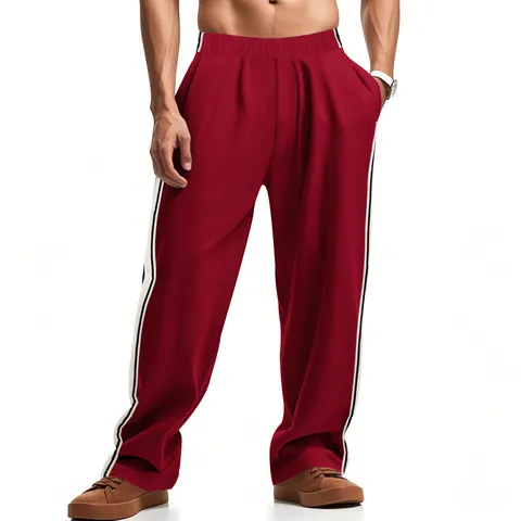 Men's Casual Side Striped Sweatpants Loose Fit Straight Leg Joggers American Sporty Fashion Track Pants Contrast Stripes Bottoms