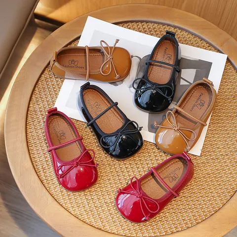 Girls Mary Jane Princess Shoes Bow Patent PU Leather Soft Sole Flats Spring Autumn Kids Party School Dress Shoes