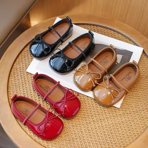 Girls Mary Jane Princess Shoes Bow Patent PU Leather Soft Sole Flats Spring Autumn Kids Party School Dress Shoes