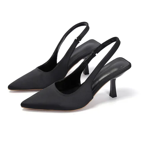 Women Pointed Toe Slingback Stiletto Heels Microfiber Shallow Mouth Sandals Western Style Party Wedding Fashion Shoes