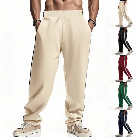 Men's Casual Side Striped Sweatpants Loose Fit Straight Leg Joggers American Sporty Fashion Track Pants Contrast Stripes Bottoms