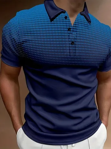 Polo de Manga Corta con Estampado de Lunares para Hombre Poliéster Transpirable Degradado Solapa Top Moda Diaria Deportivo Casual