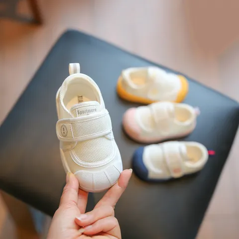Toddler Kids Indoor Shoes Breathable Mesh Soft Sole Sneakers Casual White School Shoes With Hook And Loop Closure