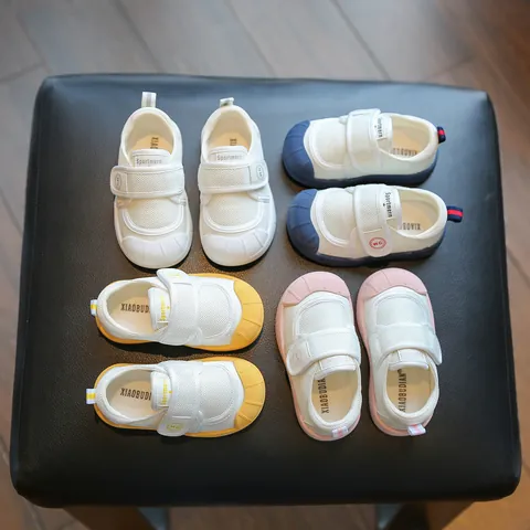 Toddler Kids Indoor Shoes Breathable Mesh Soft Sole Sneakers Casual White School Shoes With Hook And Loop Closure