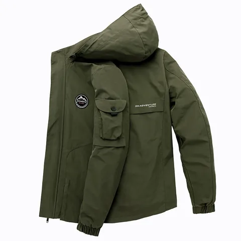 Men's Outdoor Detachable Hooded Windbreaker Jacket Waterproof Stand Collar Polyester Top Functional Casual Coat For Men