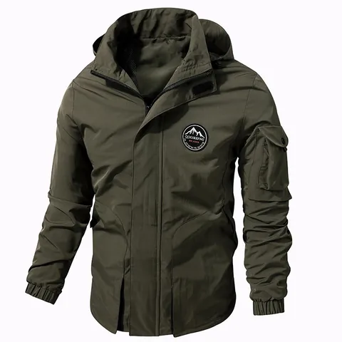 Men's Outdoor Detachable Hooded Windbreaker Jacket Waterproof Stand Collar Polyester Top Functional Casual Coat For Men