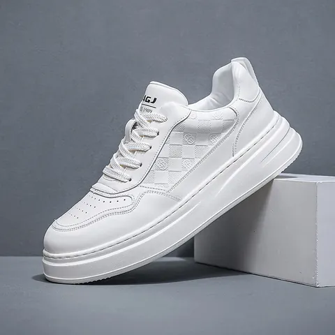 Men's Casual Second Layer Cowhide Board Shoes Thick Sole Off White Fashion Sneakers Breathable Low Top Skate Shoes For Men