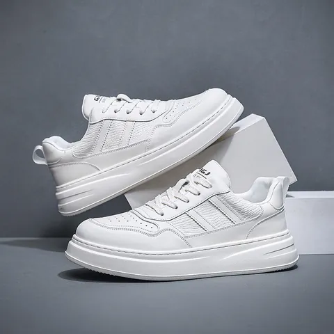 Men's Casual Cowhide Split Leather Board Shoes Thick Sole Breathable Sneakers Fashion Low Top Striped Skate Shoes