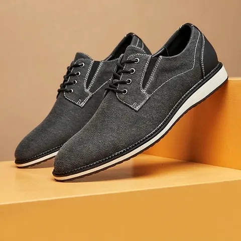 Men Business Casual Canvas Shoes Pointed Toe Vintage Breathable Lace Up Non Slip Flat Solid Color Footwear for Office Daily Wear
