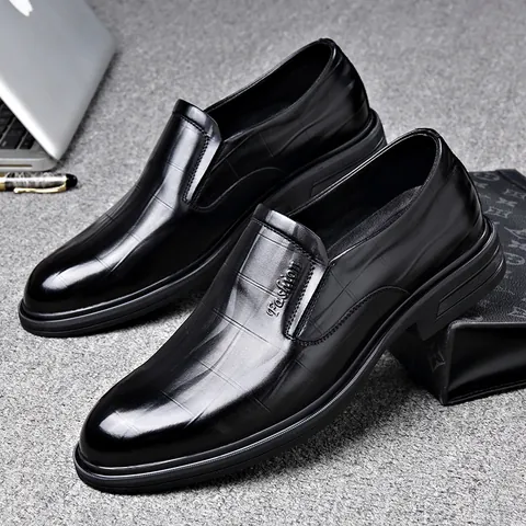 Herren Business Formelle Lederschuhe Rindleder Geprägt Slip-on Spitze Atmungsaktiv Komfortable Gentleman Halbschuhe
