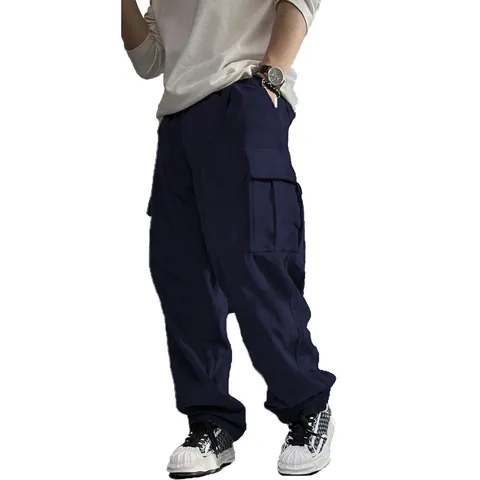Men American Retro Corduroy Cargo Pants Loose Straight Leg Casual Trousers With Pockets Solid Color Spring Fashion Bottoms