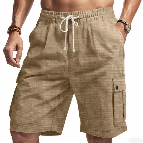 Men's Linen Cargo Shorts Summer Outdoor Tactical Beach Casual Amekaji Multi-pocket Slub Slub Linen Shorts Bottom Pants