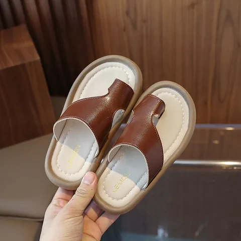 Chancletas de Playa para Niños Niñas Cuero Artificial Verano Estilo Coreano Suela Gruesa Antideslizante Pantuflas Casuales