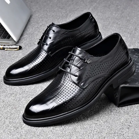 Herren Echtes Leder Business Ausschnitt Halbschuhe Sommer Atmungsaktiv Schnürung Formelle Büro Professional Gentleman Derby Schuhe