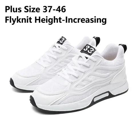 Men Fashion Sneakers Breathable Fly Knit Mesh Running Shoes Hidden Height Increasing Resistant Sport Shoes Big Size