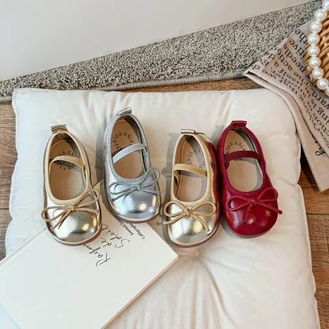 Scarpe Mary Jane da Bambina con Fiocco Suola Morbida Stile Coreano in Pelle Artificiale Basse per Bambini Autunno Casual Quotidiane