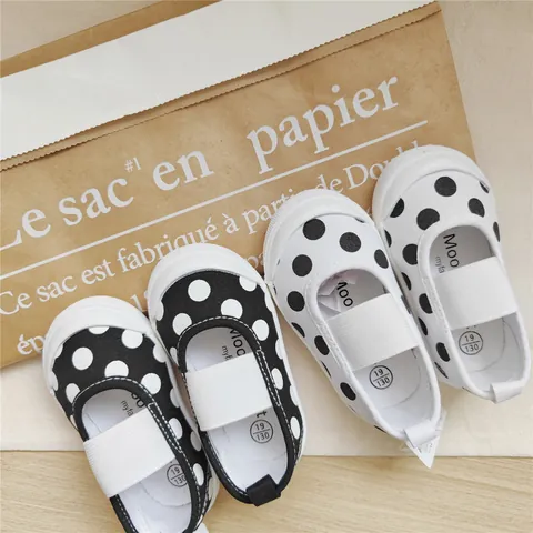 Kleinkind Mädchen Polka Dot Segeltuchschuhe Quadratische Zehe Weiche Sohle Laufschuhe Atmungsaktive Gummiband Kinder Flache Schuhe