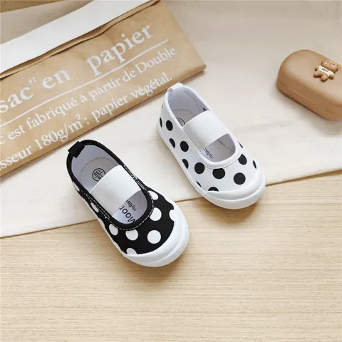 Kleinkind Mädchen Polka Dot Segeltuchschuhe Quadratische Zehe Weiche Sohle Laufschuhe Atmungsaktive Gummiband Kinder Flache Schuhe