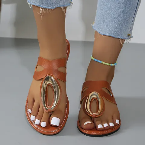 Women Fairy Style Flat Sandals Roman Casual Shoes With Metal Buckle Non-Slip Microfiber Leather Sandals For Summer Beach Vacation