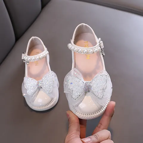 Girls Princess Mary Jane Shoes Rhinestone Bow Sparkling Wedding Party Dance Leather Flats For Toddler Little Kids Lady Style Shoes